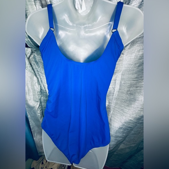 Jantzen Blue Classic Surplice Draped V-Neck One Piece Tummy Control Swimsuit ~14 - Picture 5 of 12
